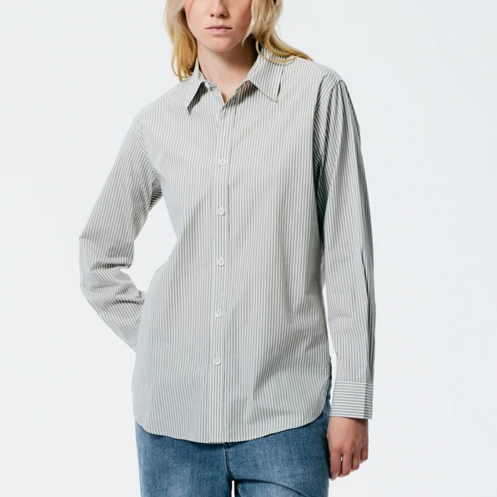 Tibi Classic Menswear Shirting Charlie Slim Men's Shirt, Tan/White multi; XXS - Picture 4 of 8